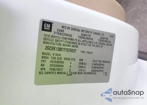 2007 Chevrolet Silverado 1500 Ltz из США, поврежденный, VIN 2GCEK13M171576537